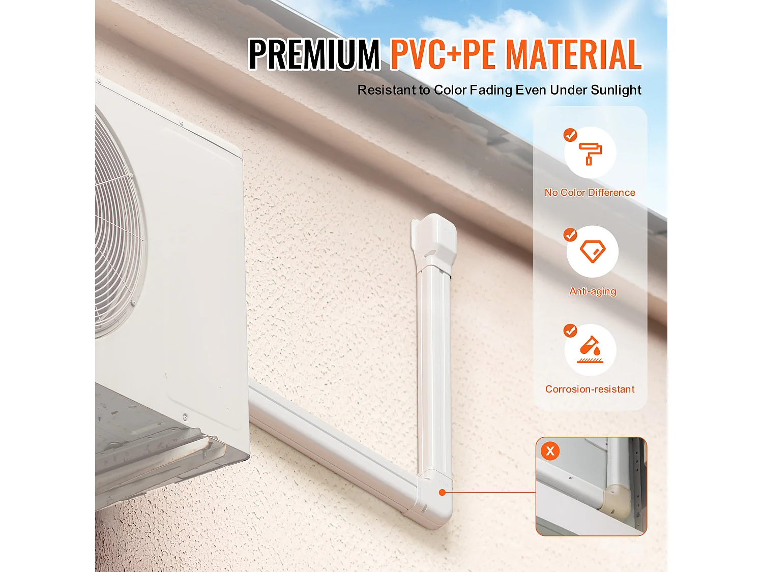 Couvercle de Ligne SucceBuy 7.62cm de Largeur 483 cm pour Mini-Split/Climatiseur, PVC Décoratif pour Climatiseur. 4 Conduits Droits et Composants, Blanc