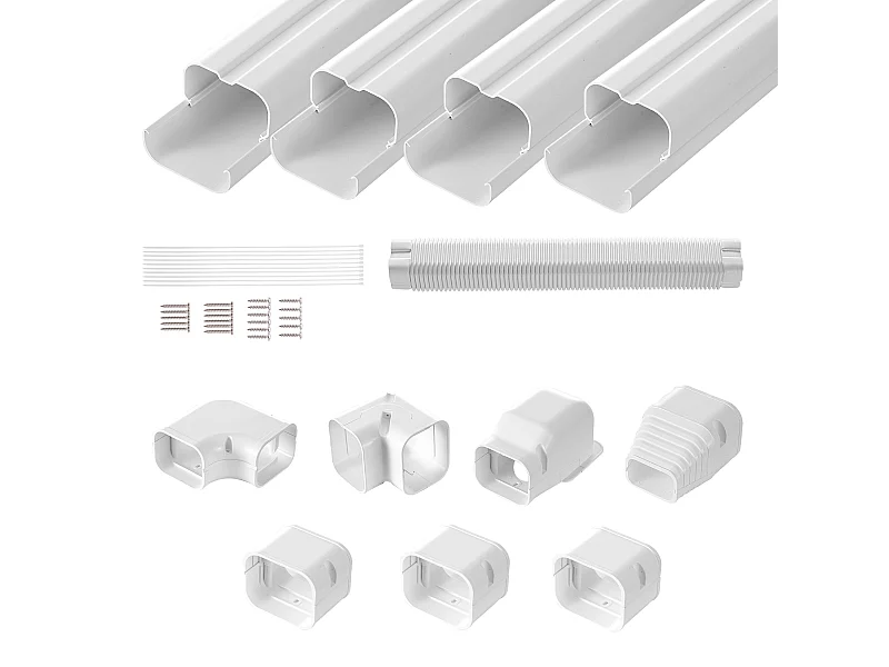 Leidingafdekking SucceBuy 7.62cm Breedte 483 cm voor Mini-Split/Airconditioner, Decoratief PVC voor Airconditioner. 4 Rechte Kanalen en Onderdelen, Wit