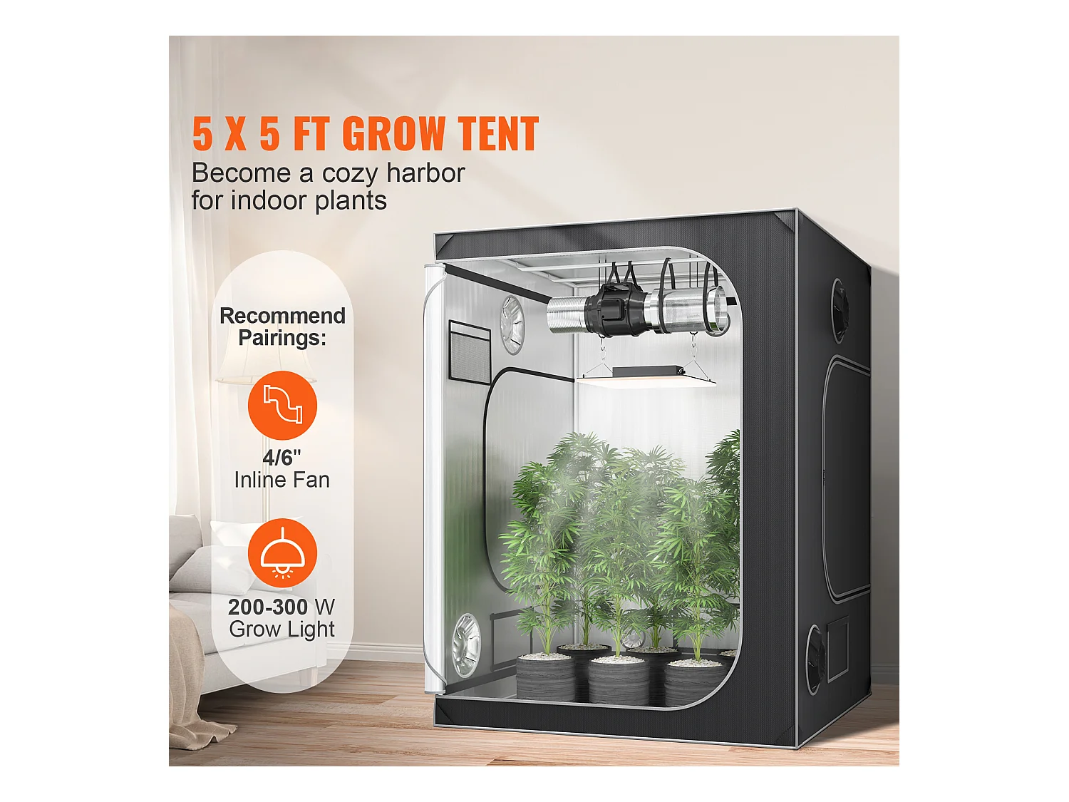 Cultuurtent SucceBuy 152x152x203 cm, Hydroponische Interieur Tent met Venster, Deur en Plattegrond