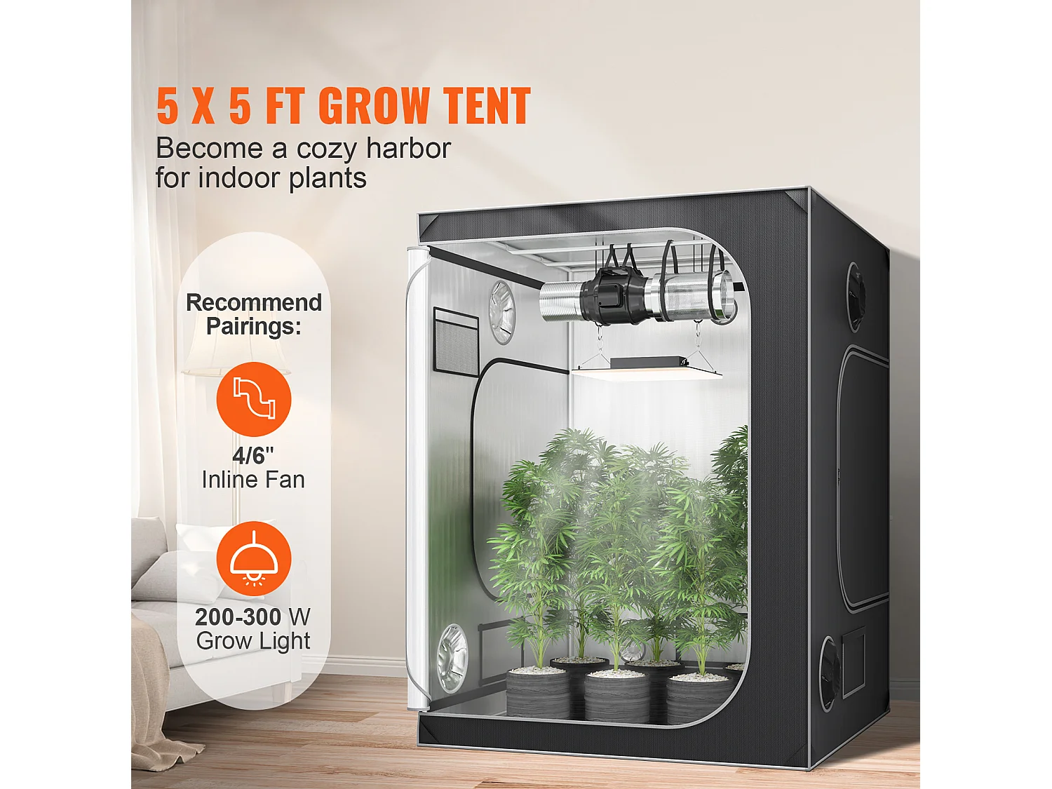 Tente de Culture SucceBuy 152x152x203 cm, Tente Hydroponique d'Intérieur avec Fenêtre, Porte et Plateau