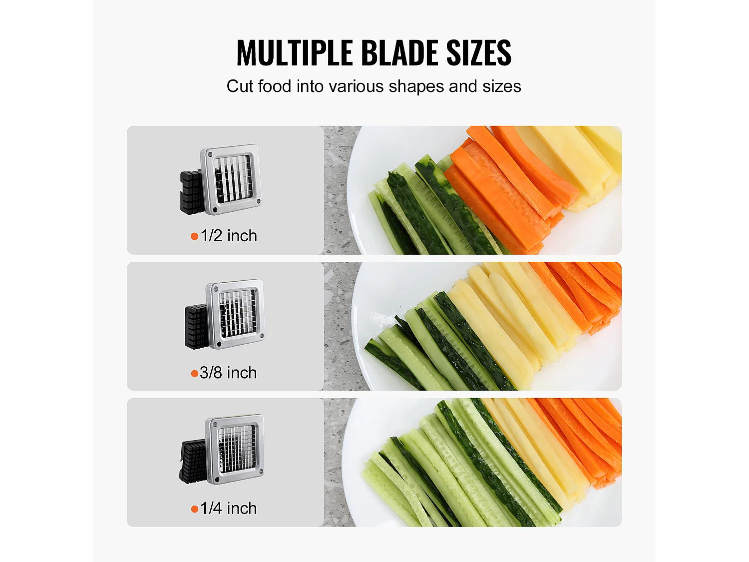 Coupe-frites et Légumes, SucceBuy Coupe-frites, un Hachoir Trancheur en Acier Inoxydable pour Pommes de Terre et Légumes avec 3 Lames