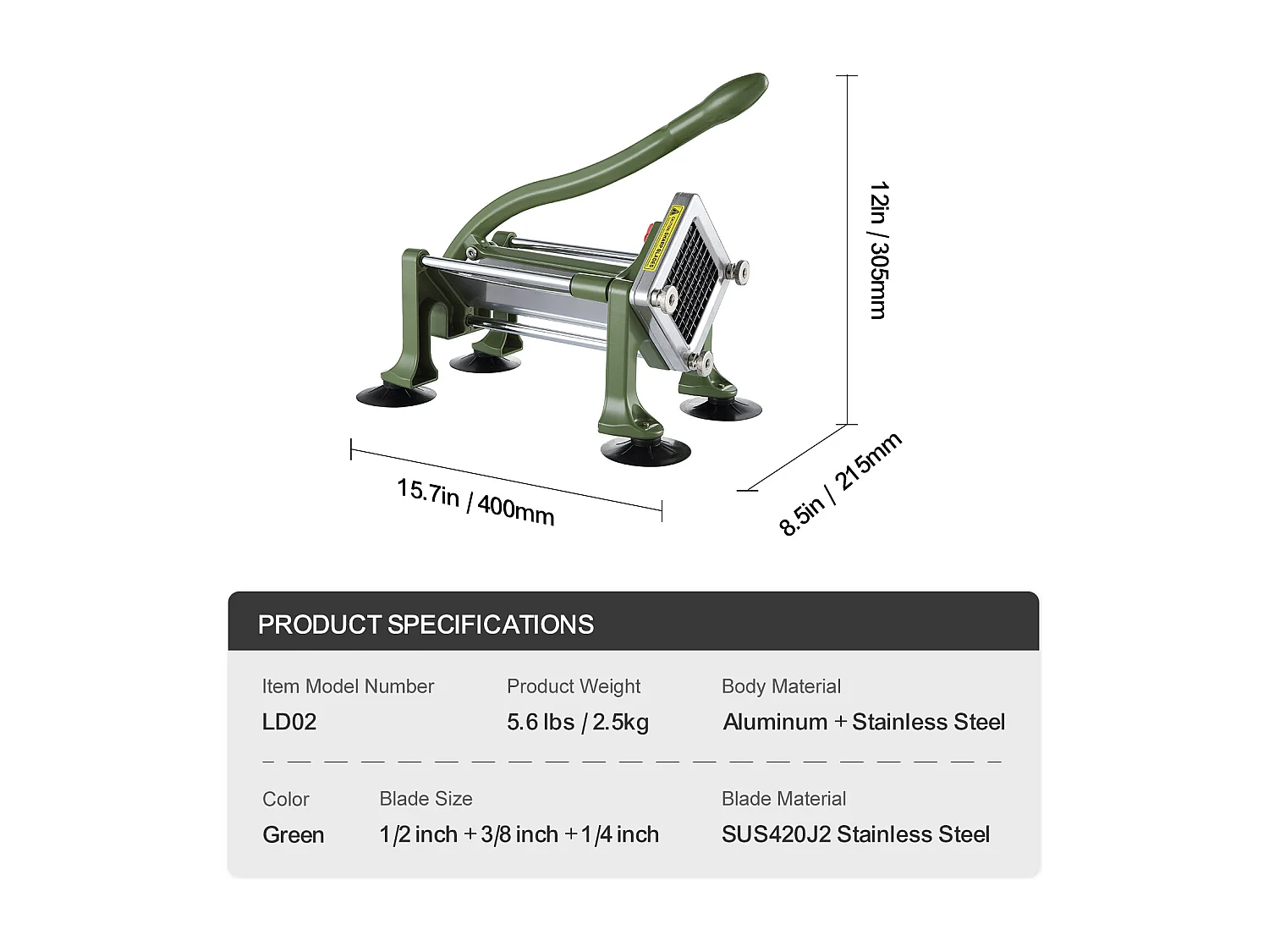 Coupe-frites et Légumes, SucceBuy Coupe-frites, un Hachoir Trancheur en Acier Inoxydable pour Pommes de Terre et Légumes avec 3 Lames