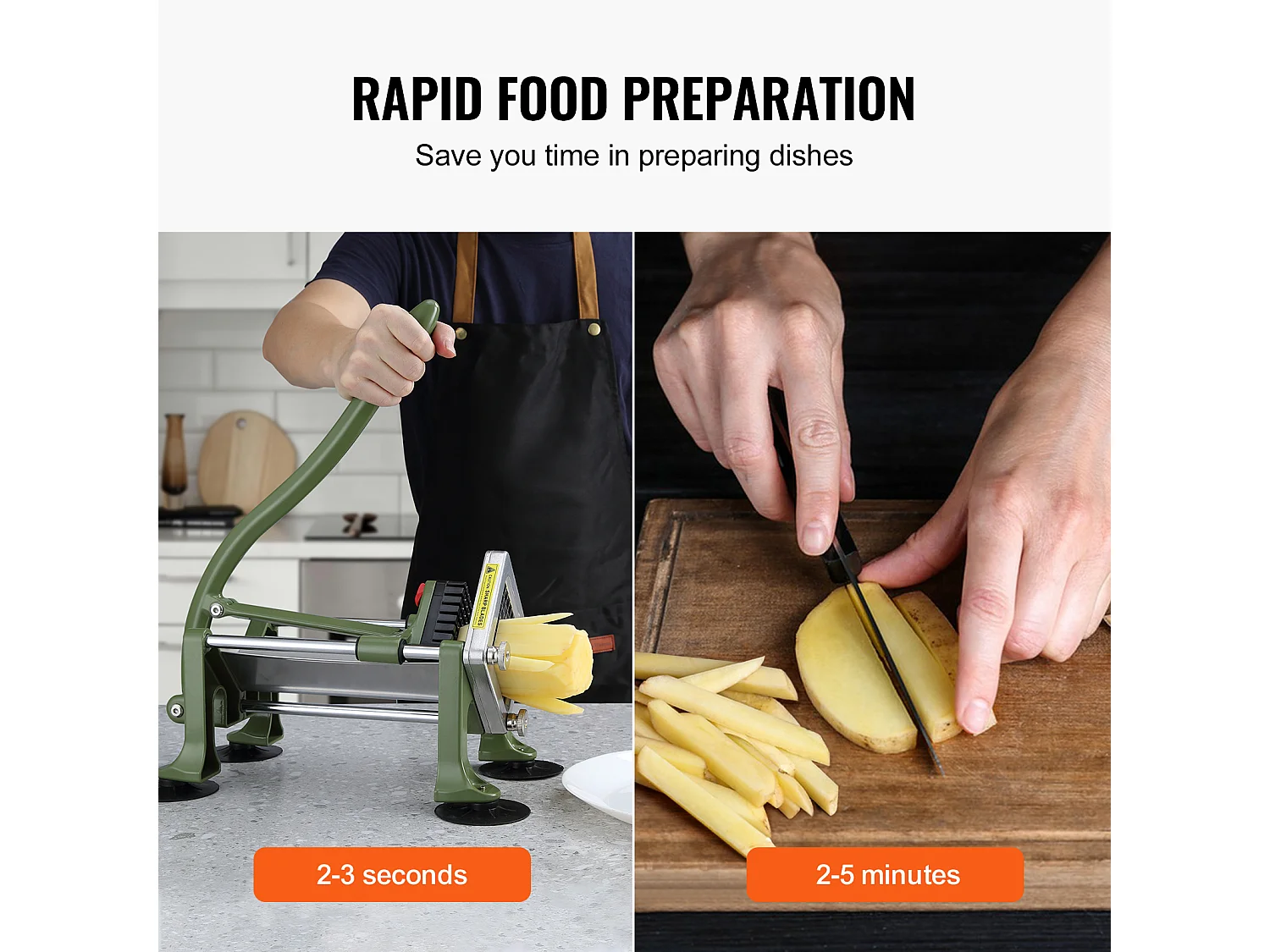 Coupe-frites et Légumes, SucceBuy Coupe-frites, un Hachoir Trancheur en Acier Inoxydable pour Pommes de Terre et Légumes avec 3 Lames