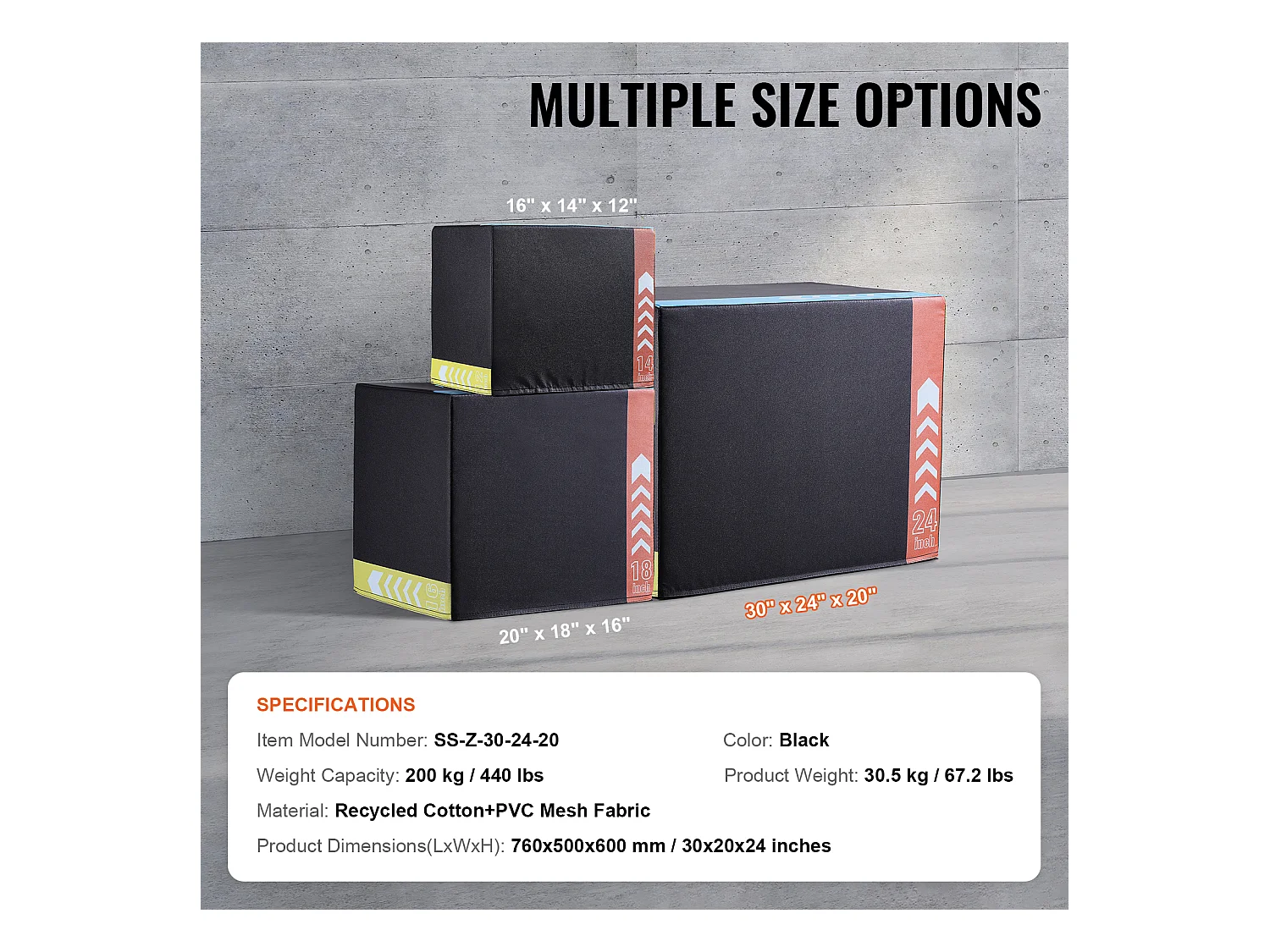 Boîte de Saut Pliométrique SucceBuy, Boîte de Pliométrie 3-en-1, 76/60/50 cm, Charge 200 kg