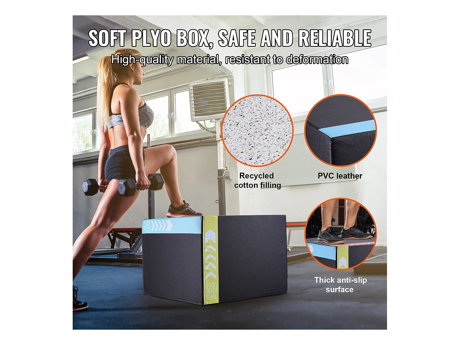 Boîte de Saut Pliométrique SucceBuy, Boîte de Pliométrie 3-en-1, 76/60/50 cm, Charge 200 kg