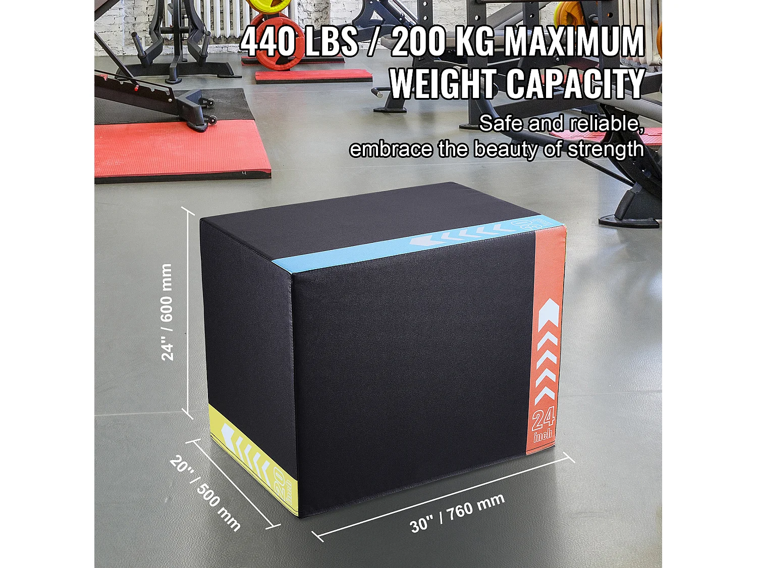 Cassa per Salto Pliometrico SucceBuy, Cassa Pliometrica 3 in 1, 76/60/50 cm, Carica 200 kg