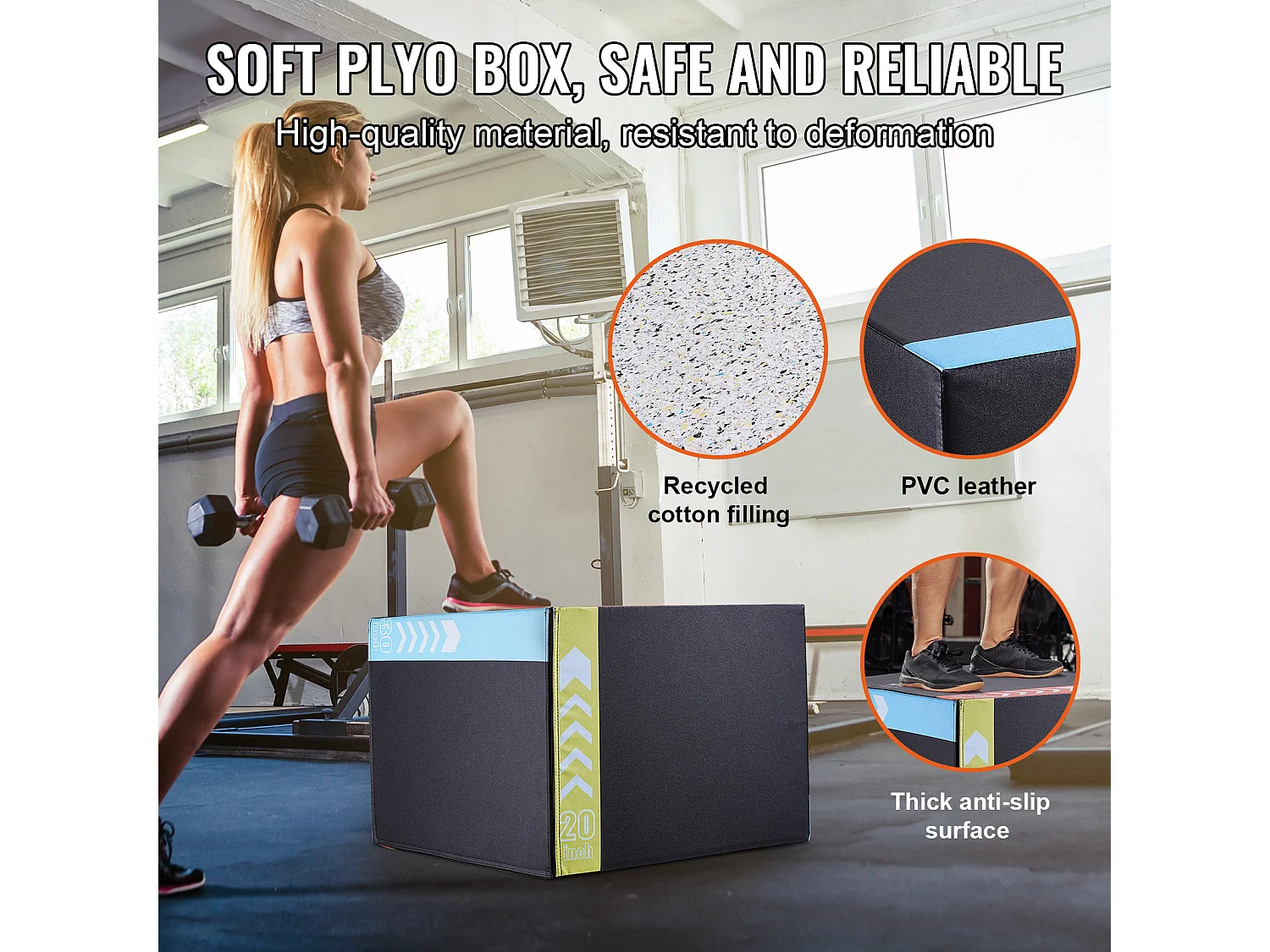 Cassa per Salto Pliometrico SucceBuy, Cassa Pliometrica 3 in 1, 76/60/50 cm, Carica 200 kg