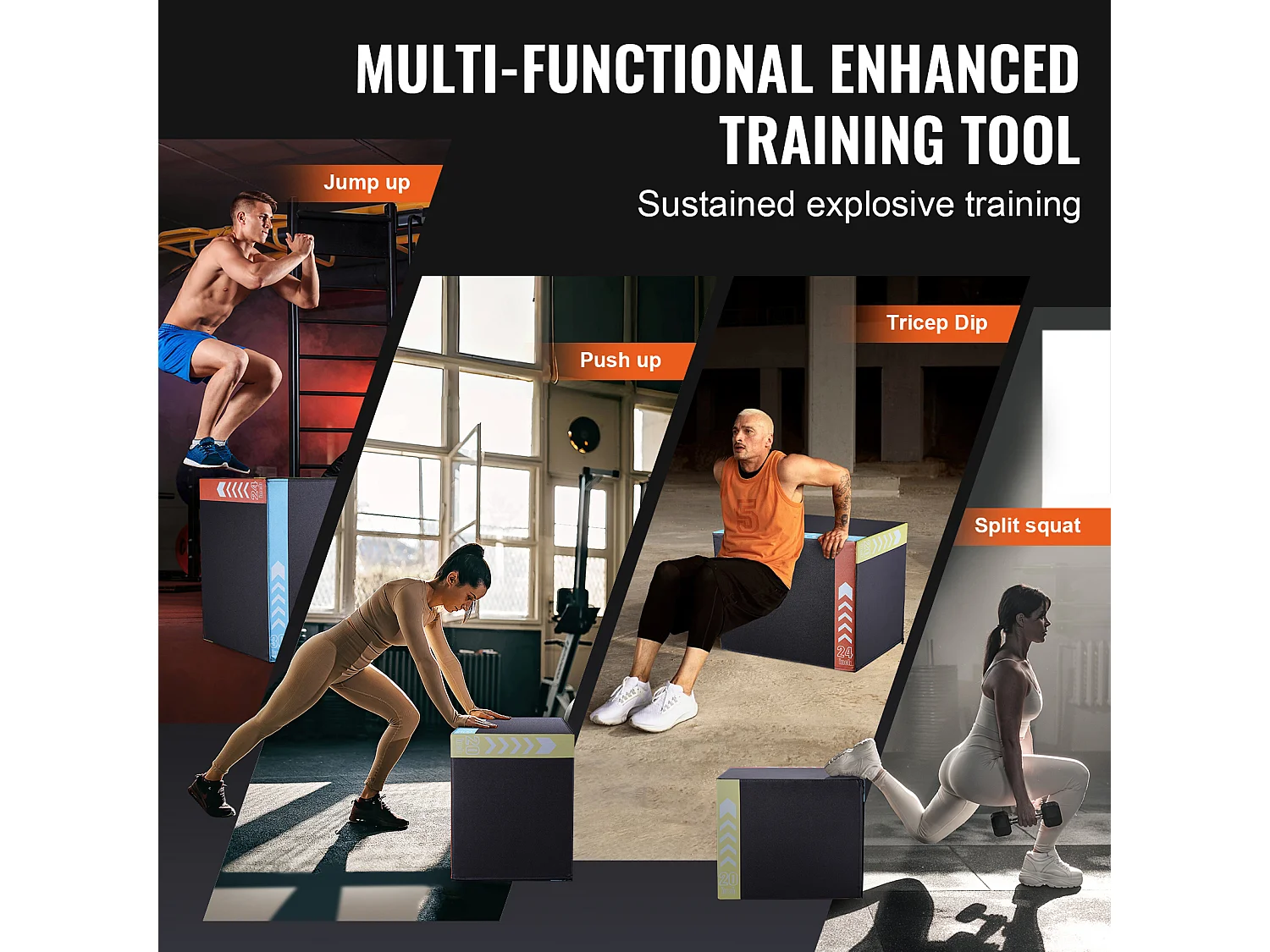 Cassa per Salto Pliometrico SucceBuy, Cassa Pliometrica 3 in 1, 76/60/50 cm, Carica 200 kg