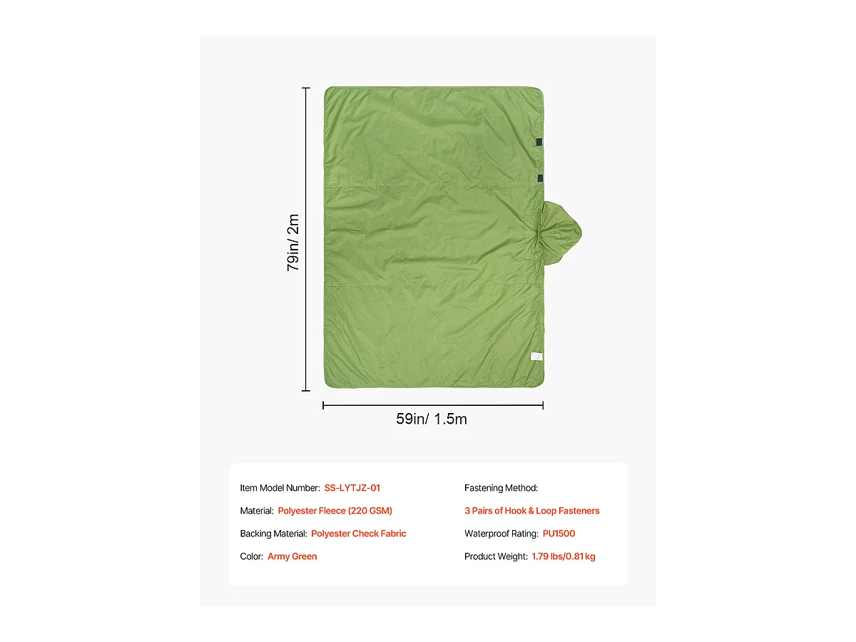 Couverture de Camping SucceBuy,200.66cm x 149.86cm, Portable et Chaude, Choix d'Extérieur en Vert Armée