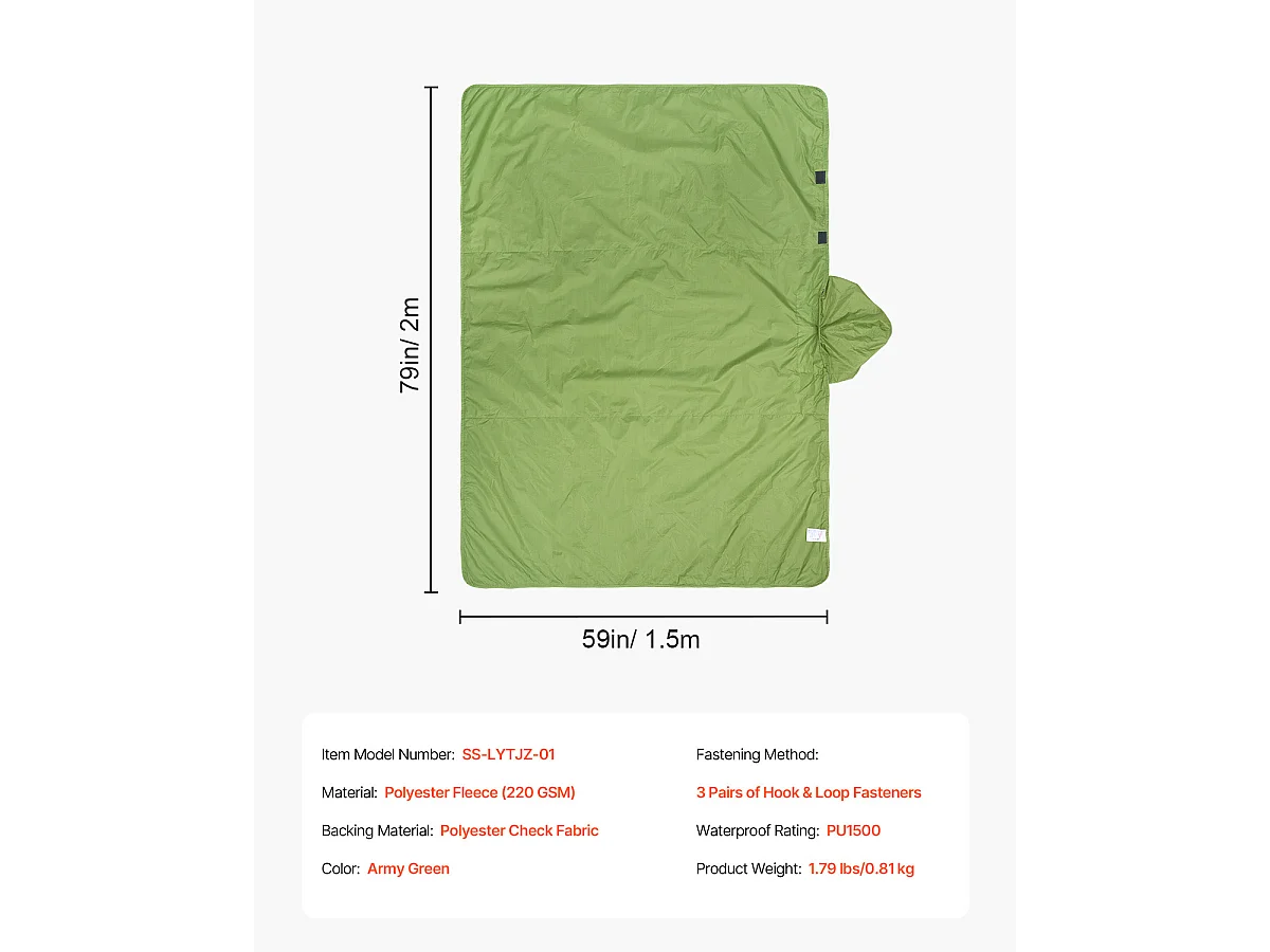 Couverture de Camping SucceBuy,200.66cm x 149.86cm, Portable et Chaude, Choix d'Extérieur en Vert Armée