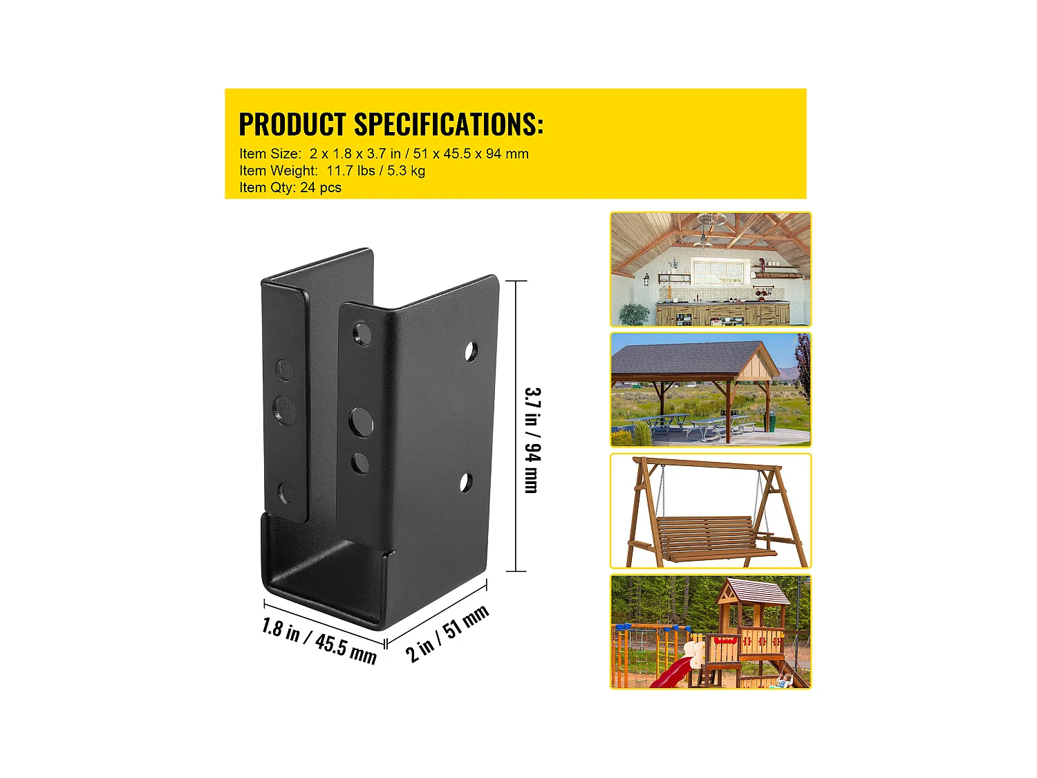 Support-Kit SucceBuy 24er-Pack Verdeckte Balkenträger für Bauholz, 5,08 x 10,16 cm, mit Verdecktem Flansch