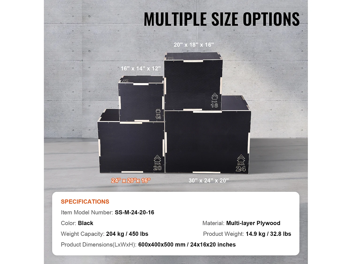 Boîte de Saut Pliométrique SucceBuy, Boîte de Pliométrie 3-en-1, Hauteur 60/50/40 cm, Charge 204 kg, pour Entraînement de Pompes