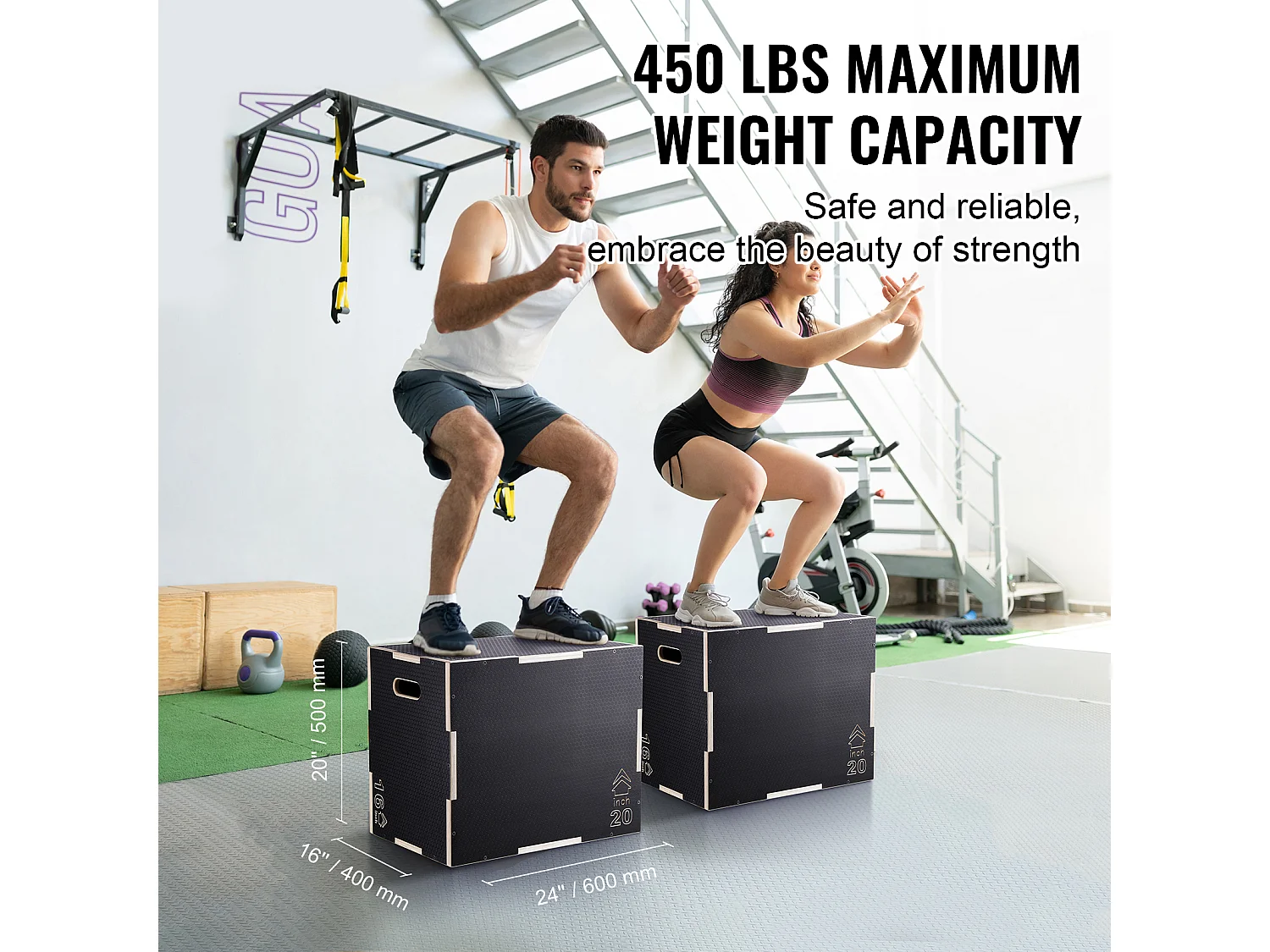 Pudło Skokowe Pliometryczne SucceBuy, Pudło Pliometryczne 3-w-1, Wysokość 60/50/40 cm, Ładunek 204 kg, do Treningu Przesiadów