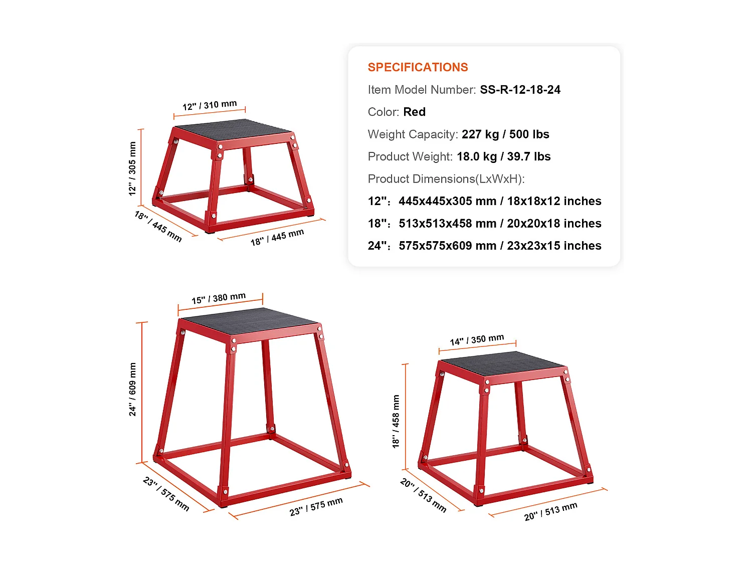 Boîte de Saut Pliométrique SucceBuy, Boîte à Saut Musculation Fitness, 3PCs, 30.5/45.8/60.9 cm