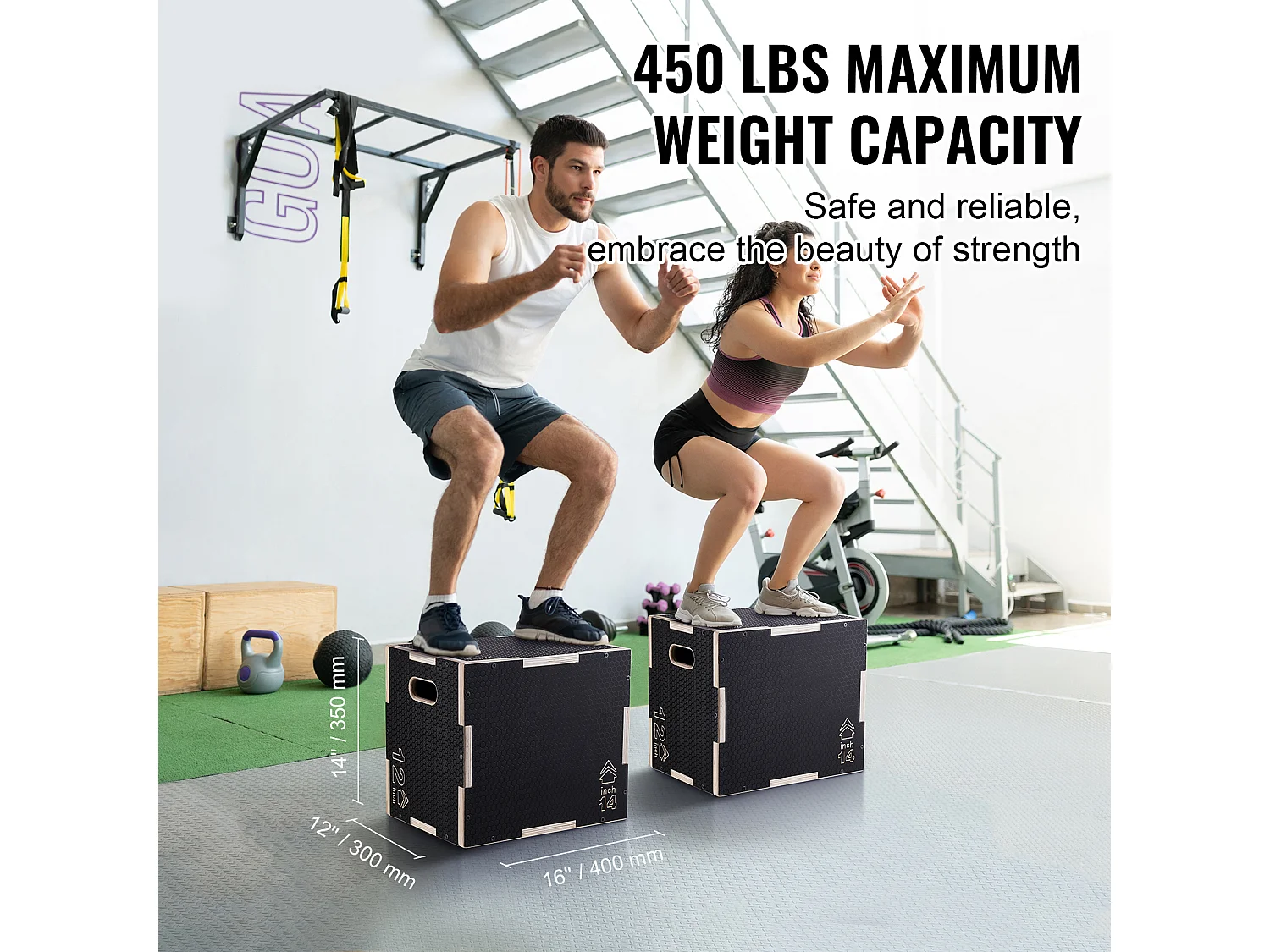 Boîte de Saut Pliométrique SucceBuy, 3 en 1, 40/35/30 cm, Charge 204 kg, en Bois, pour Entraînement Pliométrique Step-ups