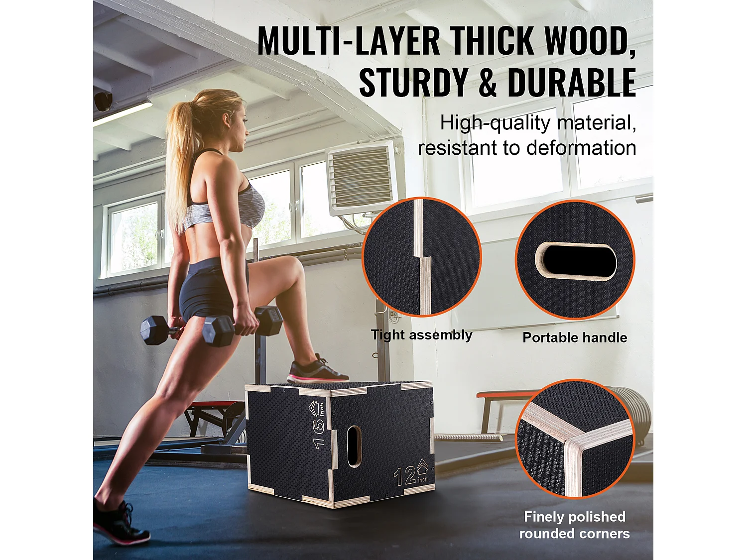 Boîte de Saut Pliométrique SucceBuy, 3 en 1, 40/35/30 cm, Charge 204 kg, en Bois, pour Entraînement Pliométrique Step-ups