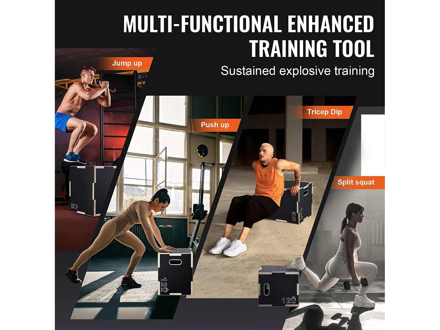 Boîte de Saut Pliométrique SucceBuy, 3 en 1, 40/35/30 cm, Charge 204 kg, en Bois, pour Entraînement Pliométrique Step-ups