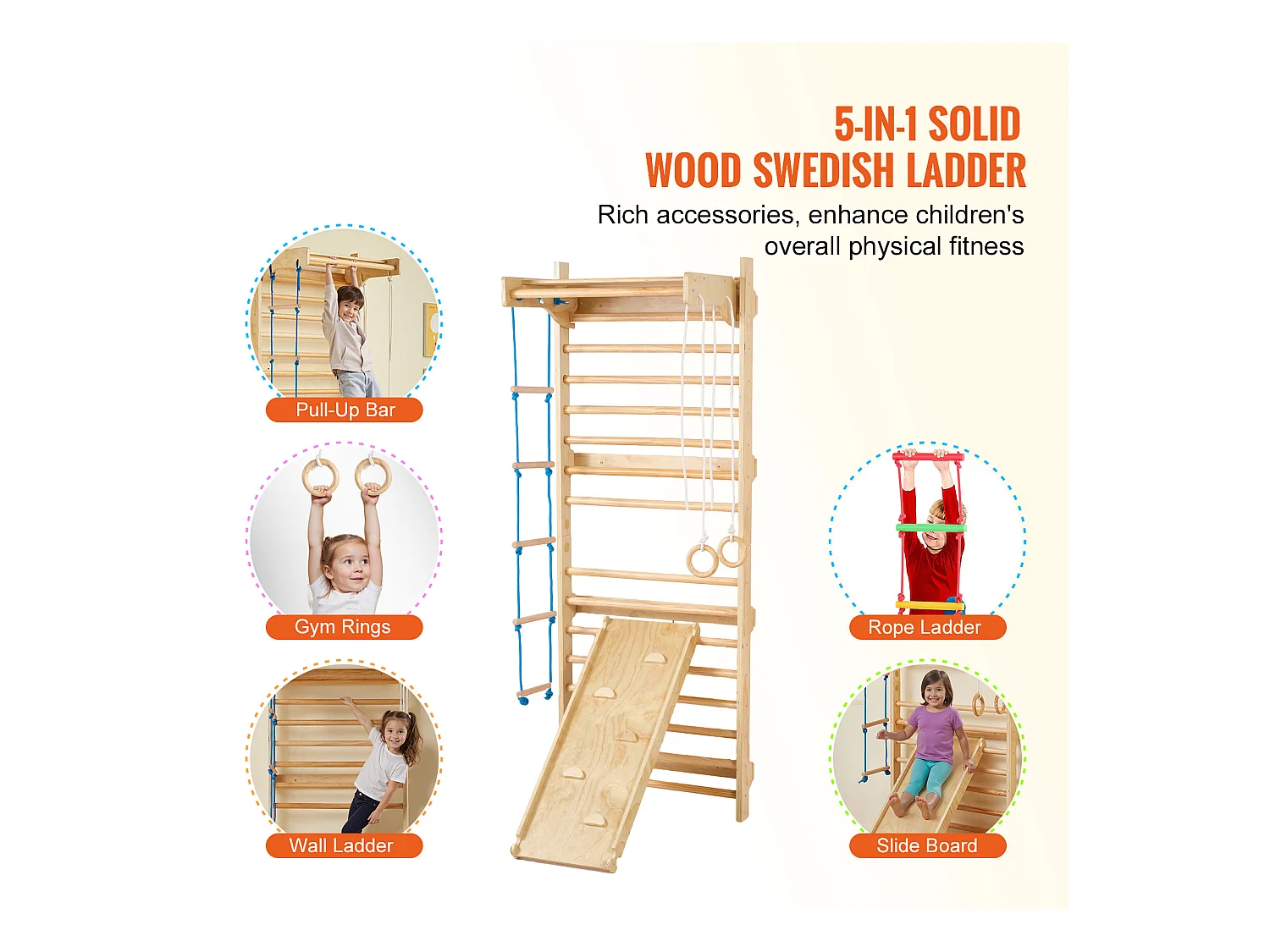 Échelle SucceBuy Murale Suédoise en Bois 5 en 1, Idéale pour Entraînement Physique et Gymnastique à Domicile ou en Salle de Sport