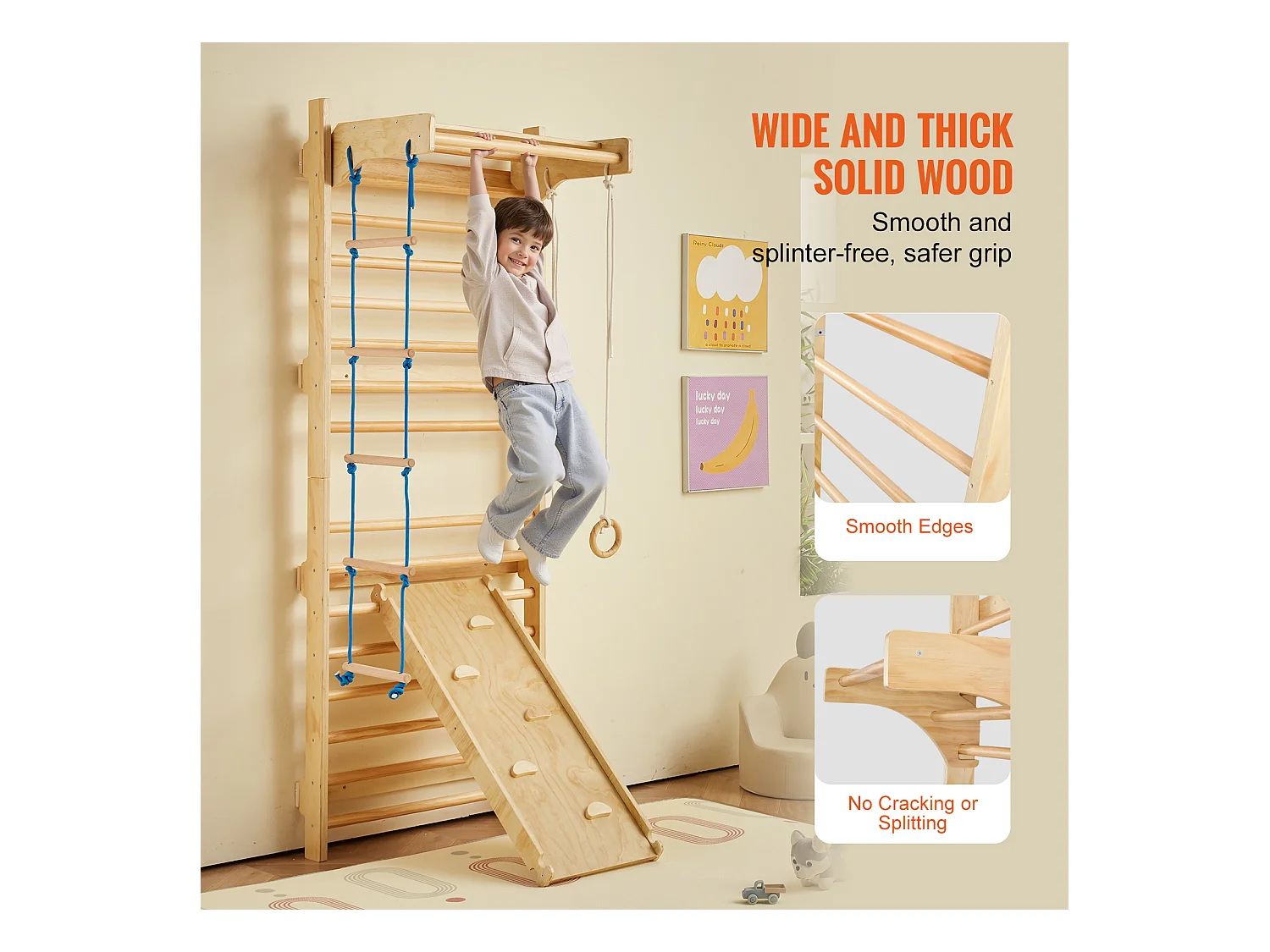 Échelle SucceBuy Murale Suédoise en Bois 5 en 1, Idéale pour Entraînement Physique et Gymnastique à Domicile ou en Salle de Sport