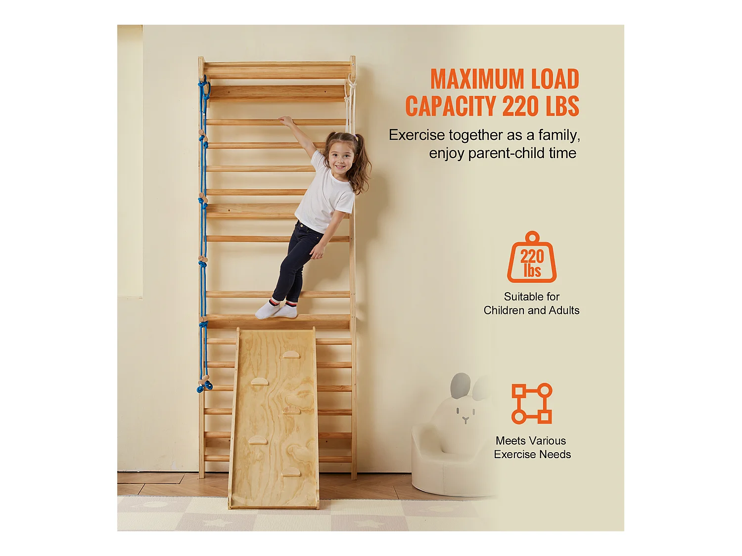 Échelle SucceBuy Murale Suédoise en Bois 5 en 1, Idéale pour Entraînement Physique et Gymnastique à Domicile ou en Salle de Sport