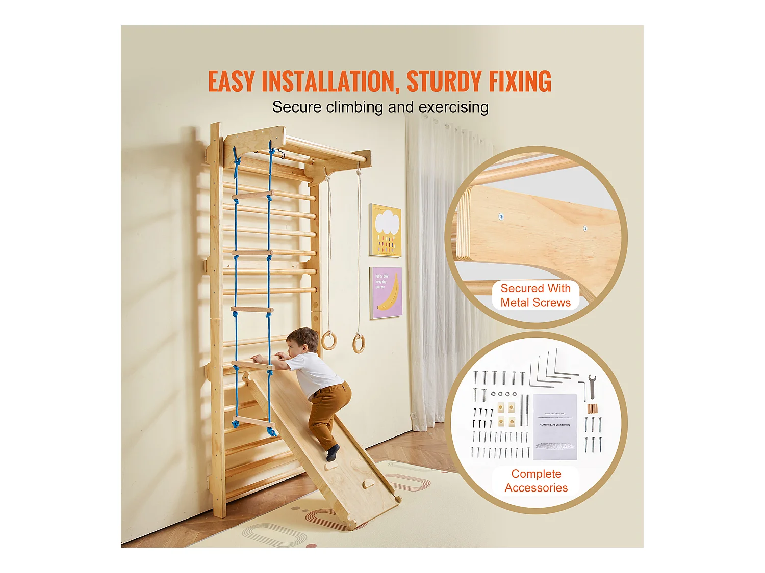 Échelle SucceBuy Murale Suédoise en Bois 5 en 1, Idéale pour Entraînement Physique et Gymnastique à Domicile ou en Salle de Sport