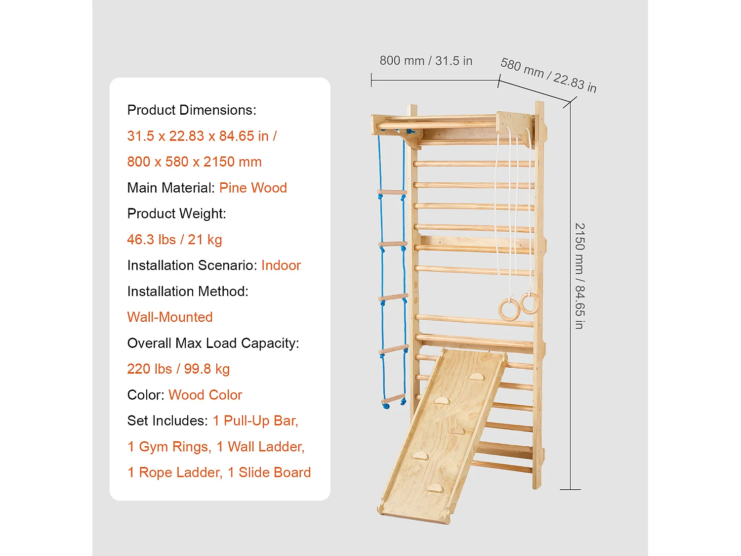 Échelle SucceBuy Murale Suédoise en Bois 5 en 1, Idéale pour Entraînement Physique et Gymnastique à Domicile ou en Salle de Sport