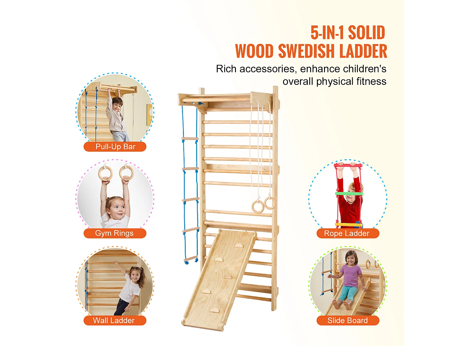 Échelle SucceBuy Murale Suédoise en Bois 5 en 1, Idéale pour Entraînement Physique et Gymnastique à Domicile ou en Salle de Sport