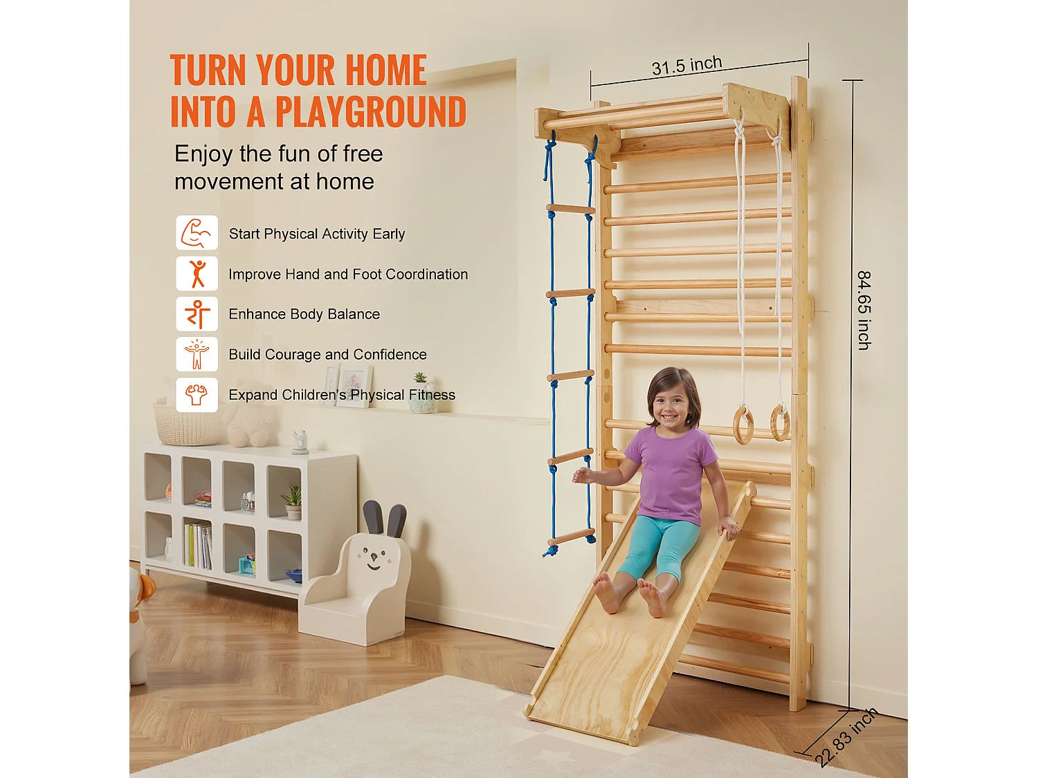 Échelle SucceBuy Murale Suédoise en Bois 5 en 1, Idéale pour Entraînement Physique et Gymnastique à Domicile ou en Salle de Sport