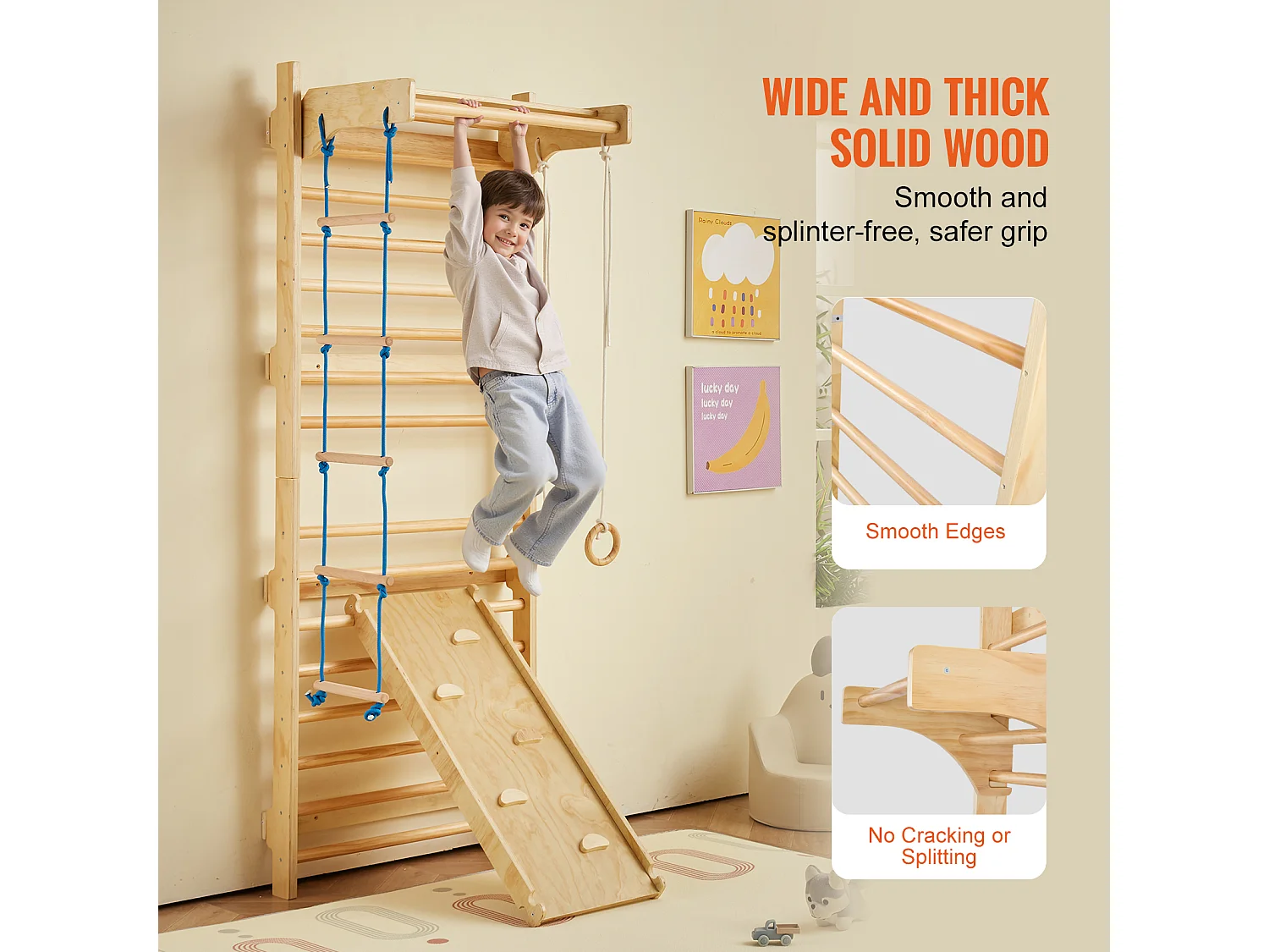 Échelle SucceBuy Murale Suédoise en Bois 5 en 1, Idéale pour Entraînement Physique et Gymnastique à Domicile ou en Salle de Sport