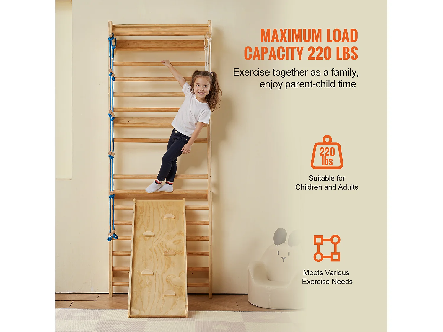 Échelle SucceBuy Murale Suédoise en Bois 5 en 1, Idéale pour Entraînement Physique et Gymnastique à Domicile ou en Salle de Sport