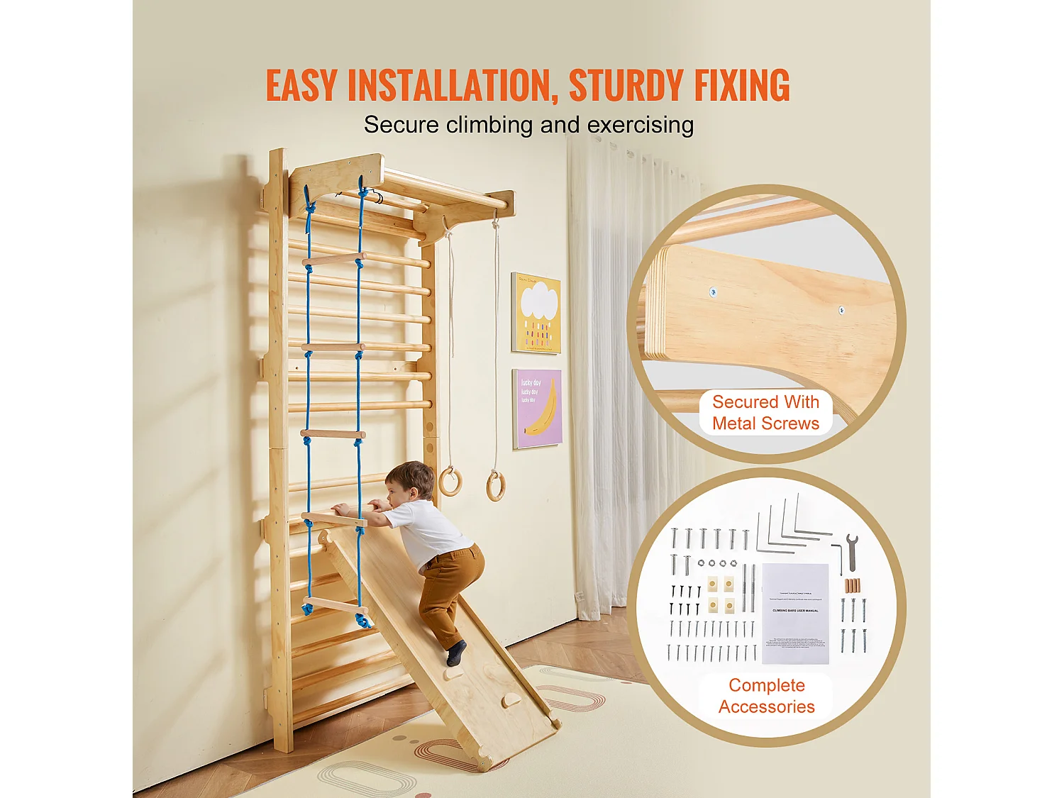 Échelle SucceBuy Murale Suédoise en Bois 5 en 1, Idéale pour Entraînement Physique et Gymnastique à Domicile ou en Salle de Sport