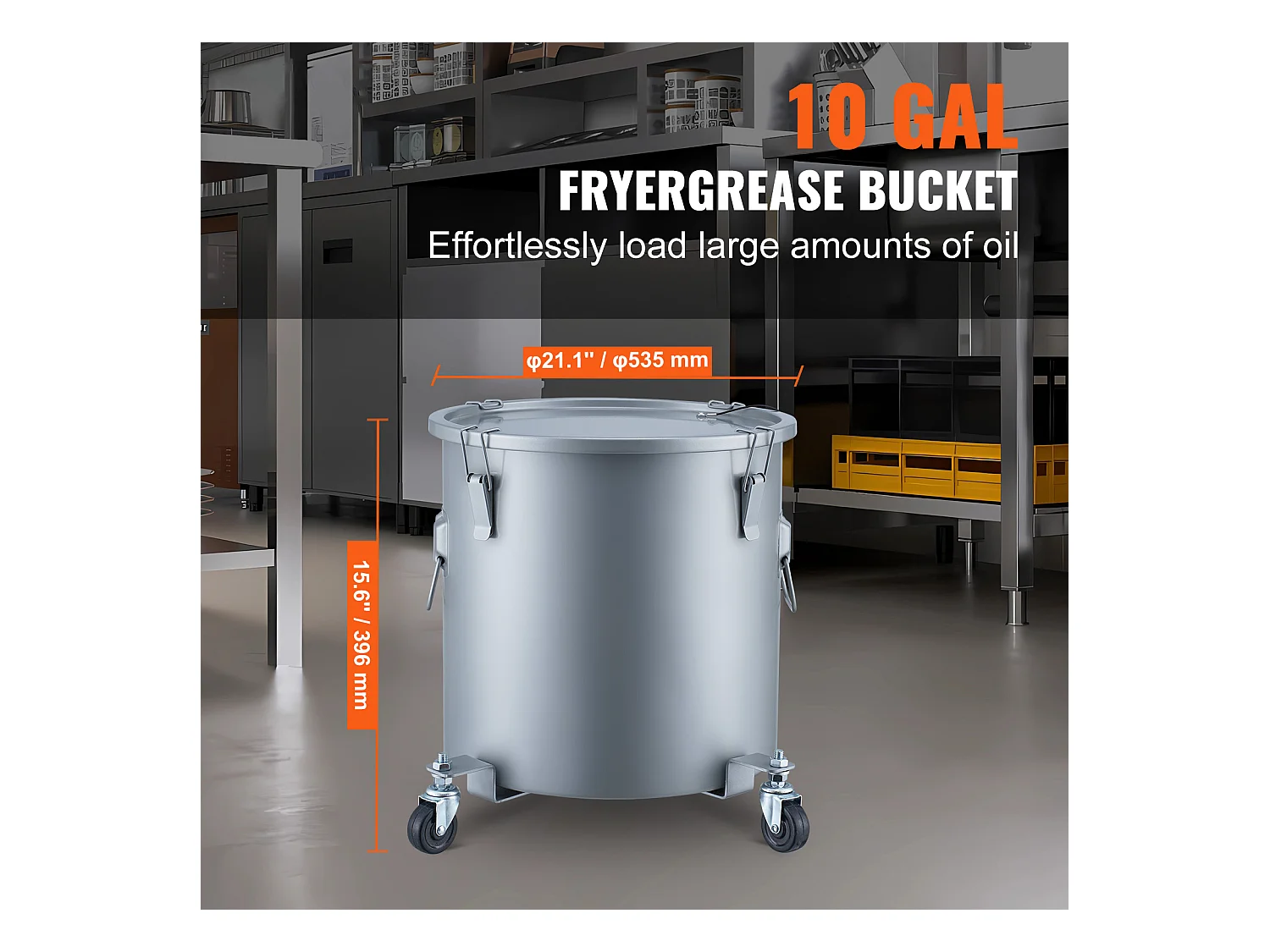 Seau à Graisse SucceBuy pour Friteuse, 37 L, Bac D'élimination D'huile avec Roulettes, Acier au Carbone avec Revêtement Antirouille