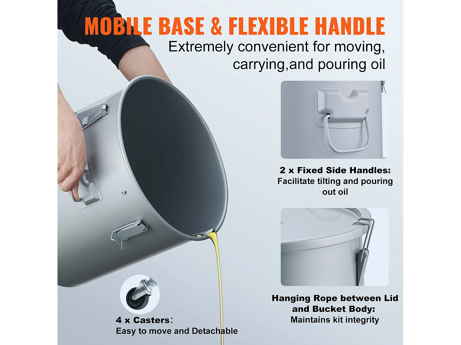 Seau à Graisse SucceBuy pour Friteuse, 37 L, Bac D'élimination D'huile avec Roulettes, Acier au Carbone avec Revêtement Antirouille