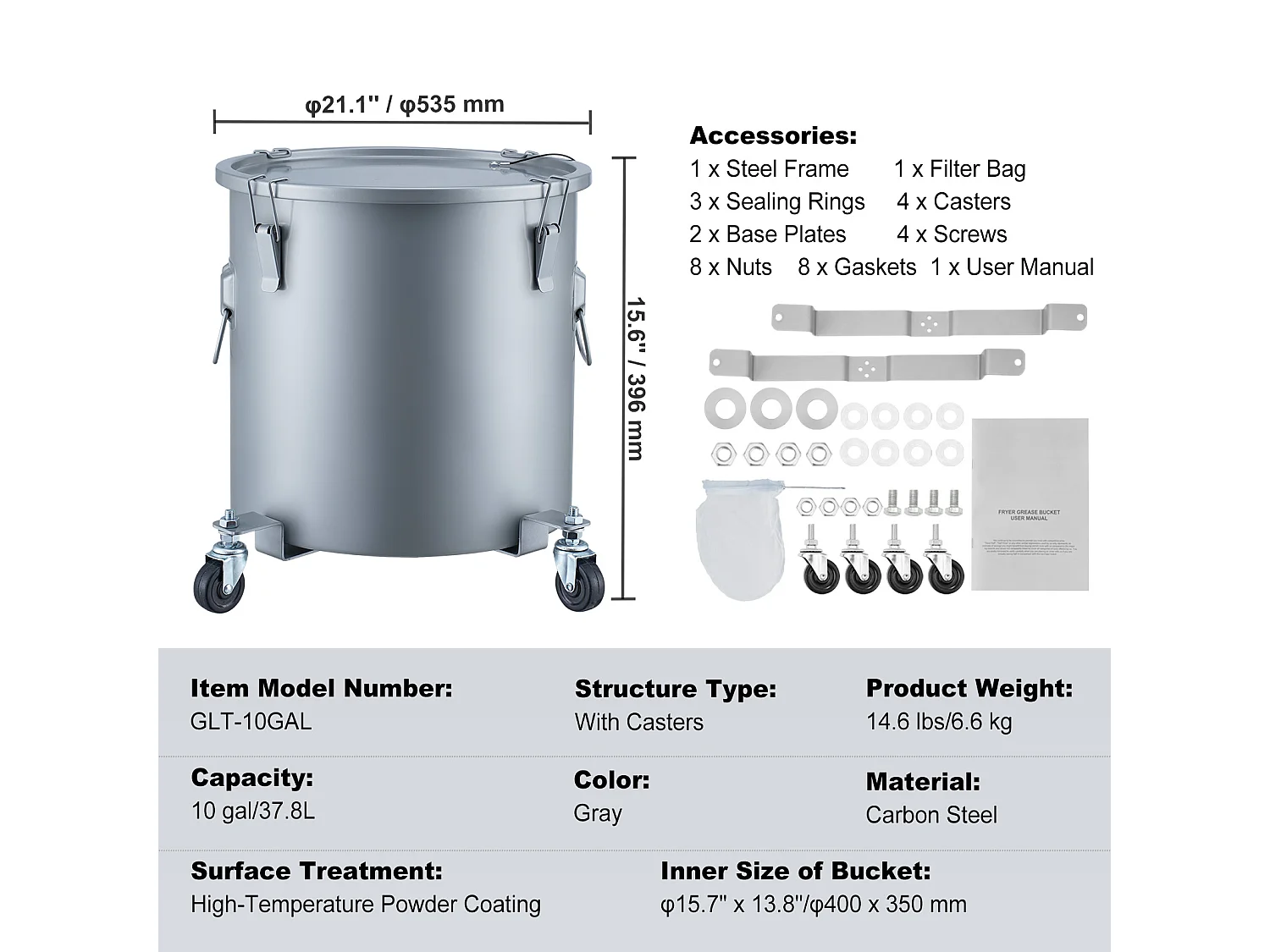 Vettenkoker Frituur SucceBuy, 37 L, Oliejasbak met Wielen, Koolstofstaal met Roestwerende Coating