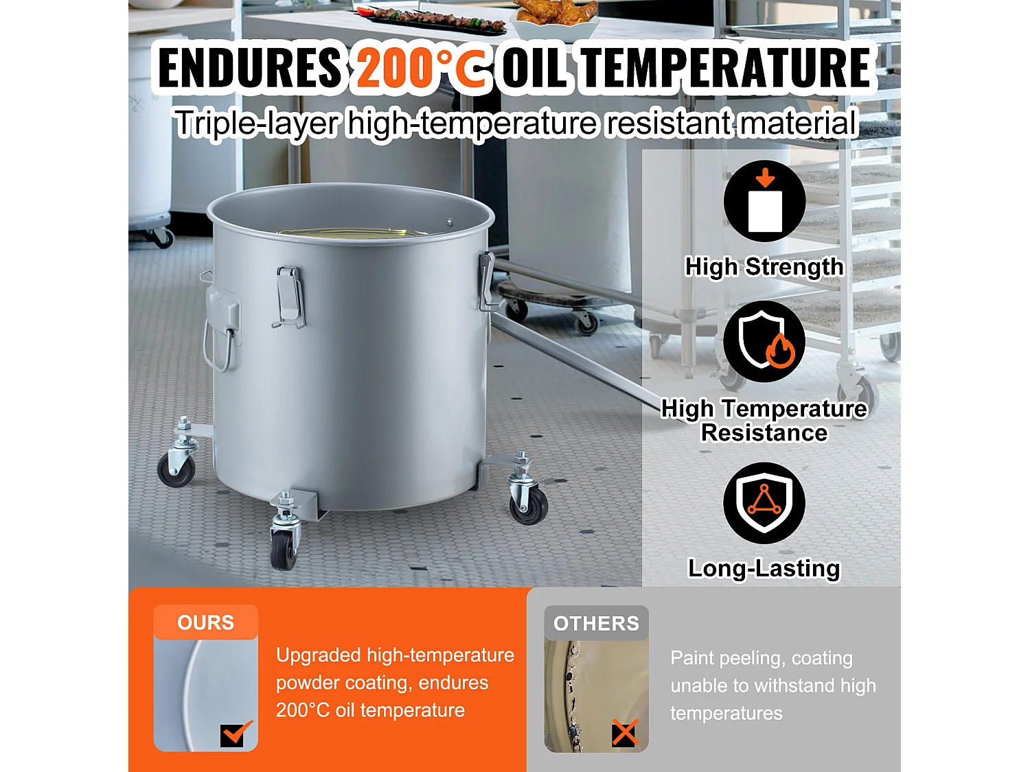Vettenkoker Frituur SucceBuy, 37 L, Oliejasbak met Wielen, Koolstofstaal met Roestwerende Coating