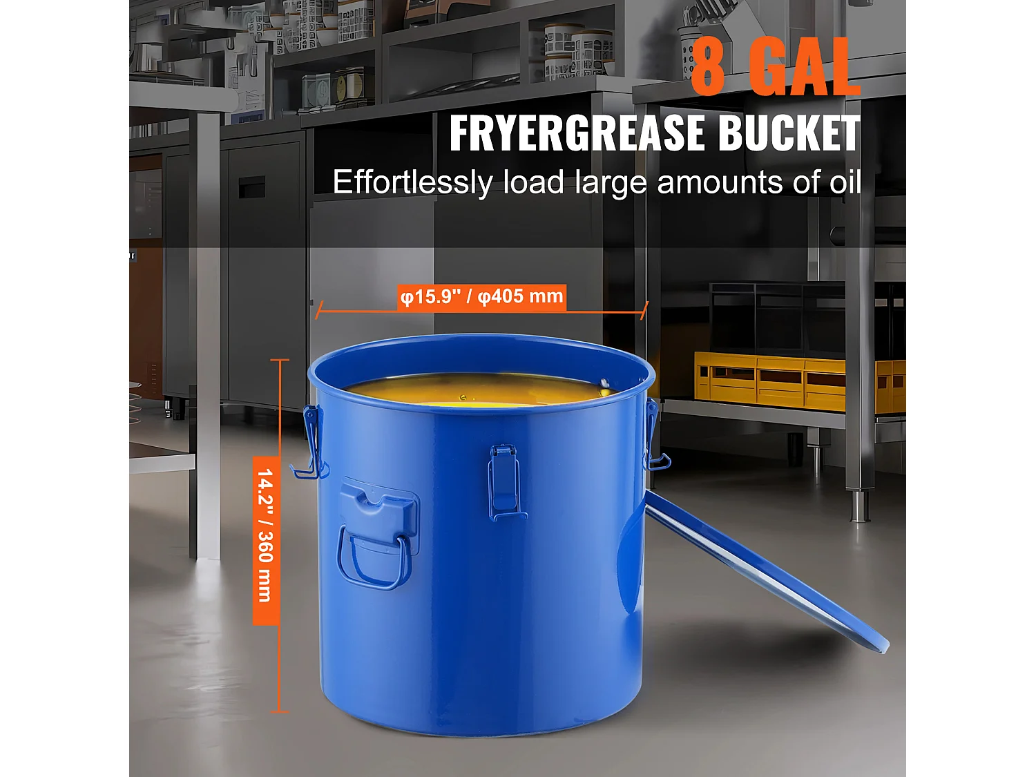 Seau à Graisse SucceBuy pour Friteuse, 30 L, Panier D'élimination de L'huile avec Sac Filtrant, Bleu, Acier au Carbone avec Revêtement Antirouille