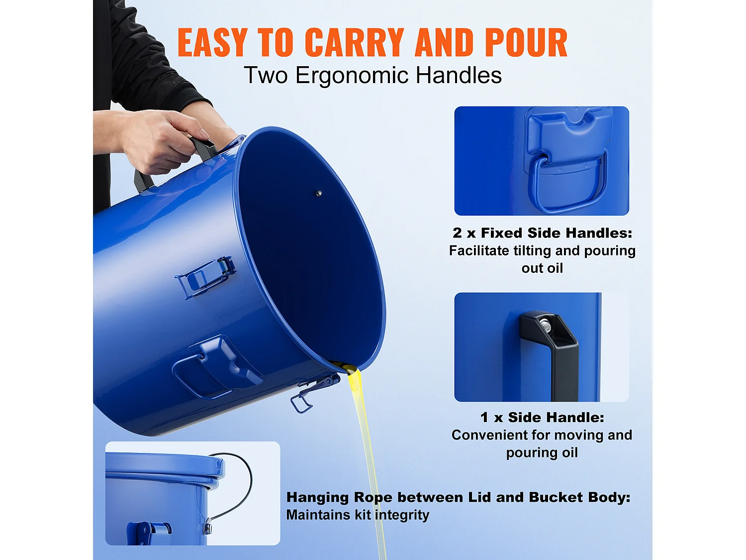 Seau à Graisse SucceBuy pour Friteuse, 30 L, Panier D'élimination de L'huile avec Sac Filtrant, Bleu, Acier au Carbone avec Revêtement Antirouille