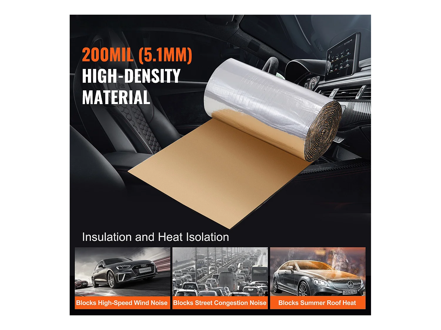 Tapis d'Isolation Phonique SucceBuy Rouleau de Tapis Antibruit à Charge Massive, 41,9 x 800 cm, Noir