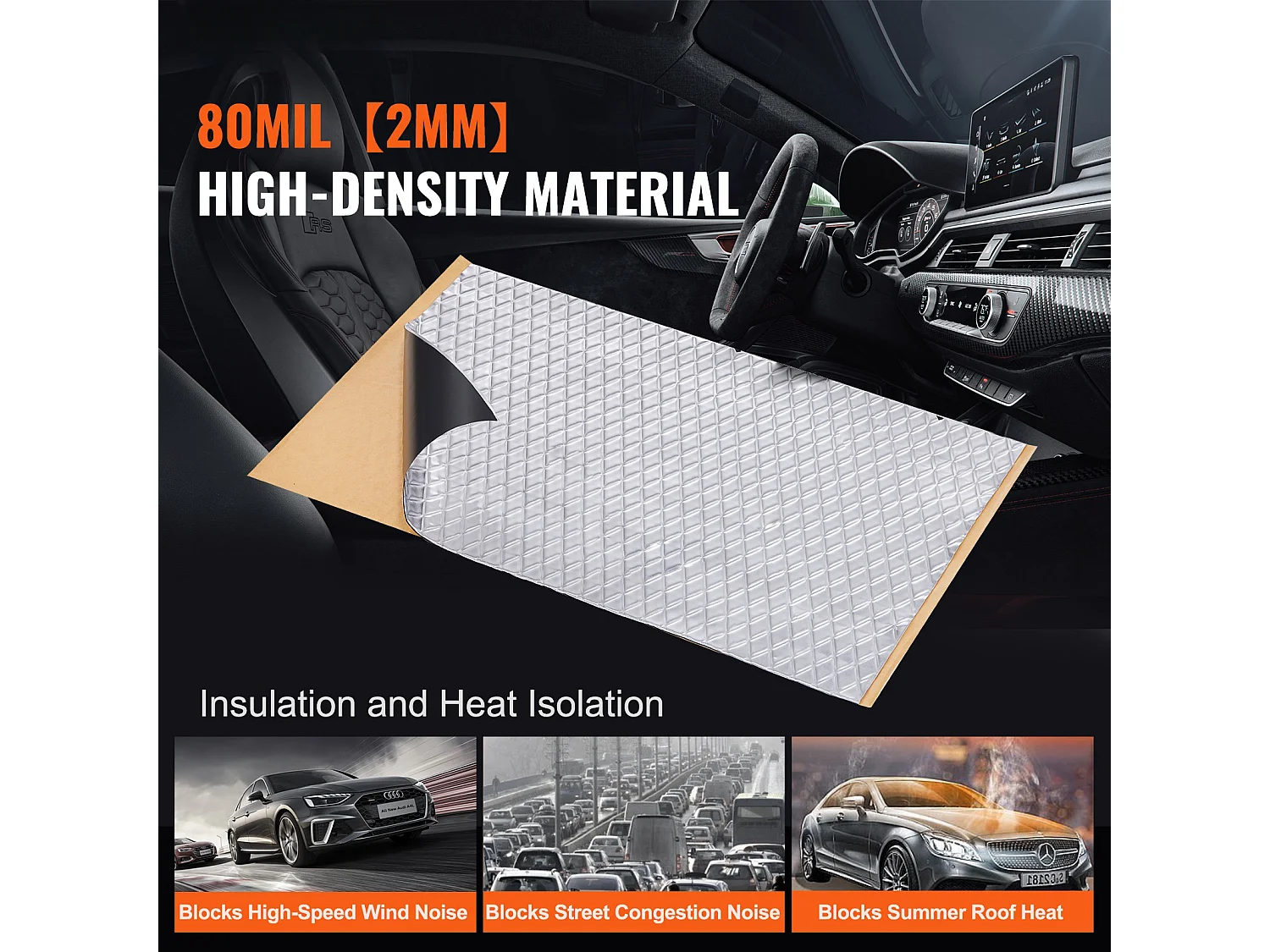 Tapis d'Isolation Phonique SucceBuy Feuille d'Absorption Acoustique 3.3 m² 24,9 x 39,9 x 0.2 cm pour Véhicule