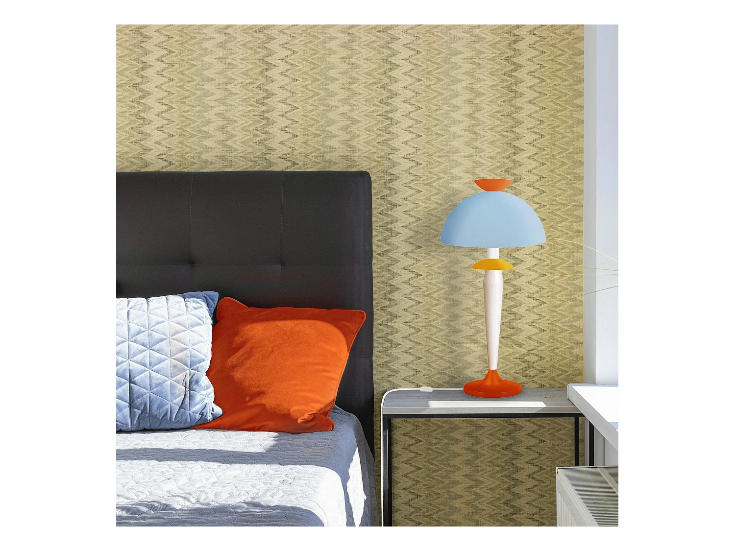 Lampe de Salon TOSEL ,métal,bois,Orange ,H52x D30xP30cm