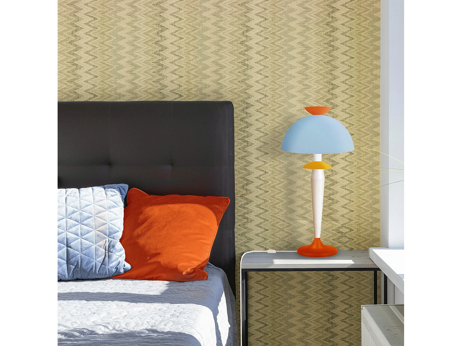 Lampe de Salon TOSEL ,métal,bois,Orange ,H52x D30xP30cm