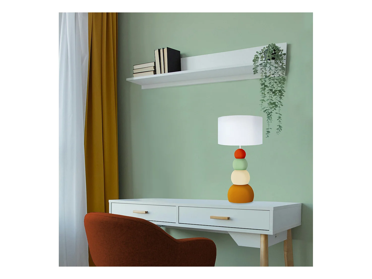 Lampe a Poser TOSEL ,métal,Jaune ,H36,5xD25xP25cm