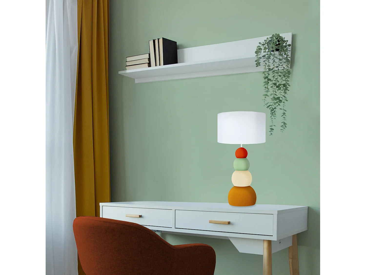 Lampe a Poser TOSEL ,métal,Jaune ,H36,5xD25xP25cm