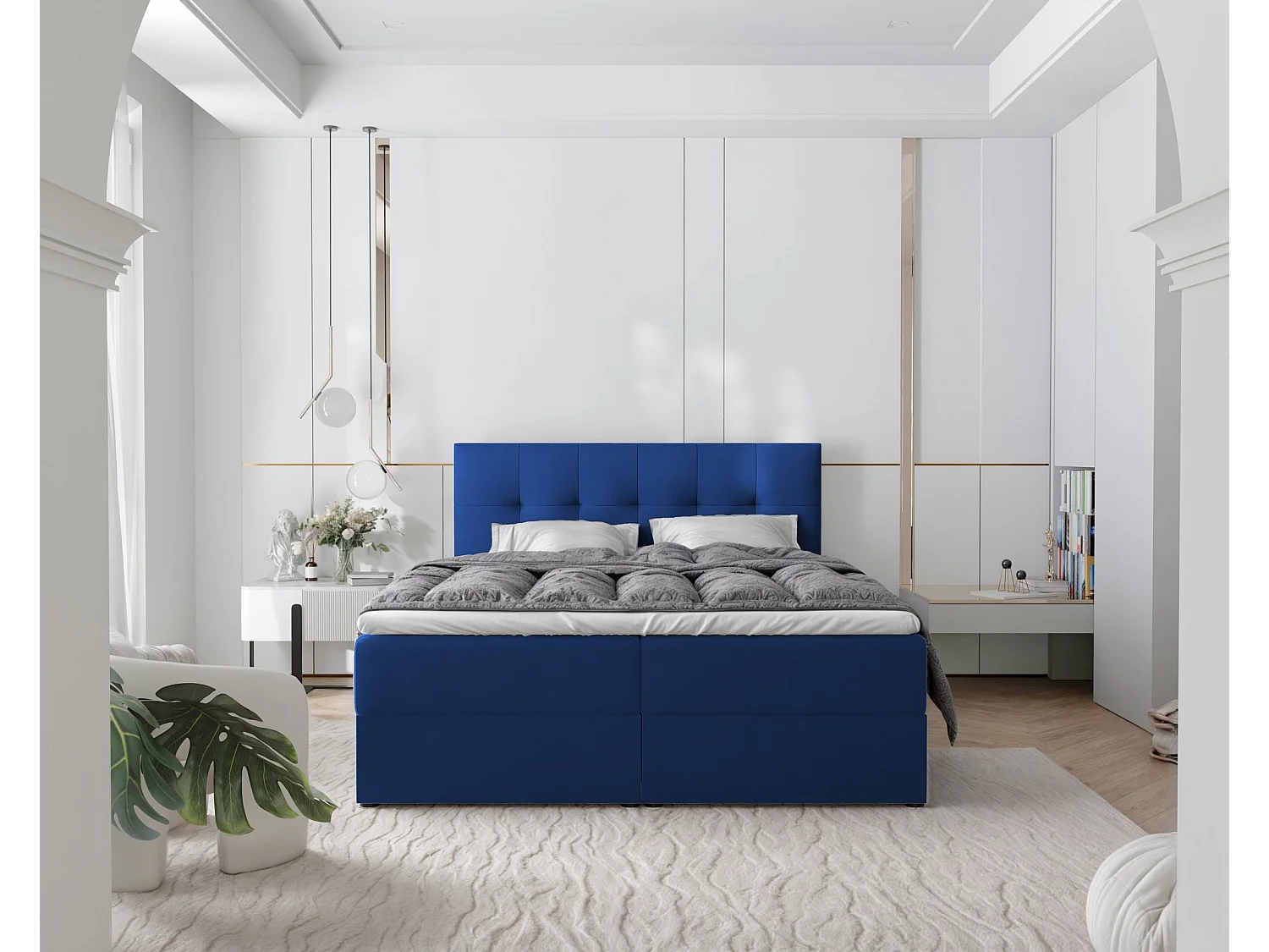 Lit continental rembourré avec surmatelas, bleu - 200x200 - RENZO