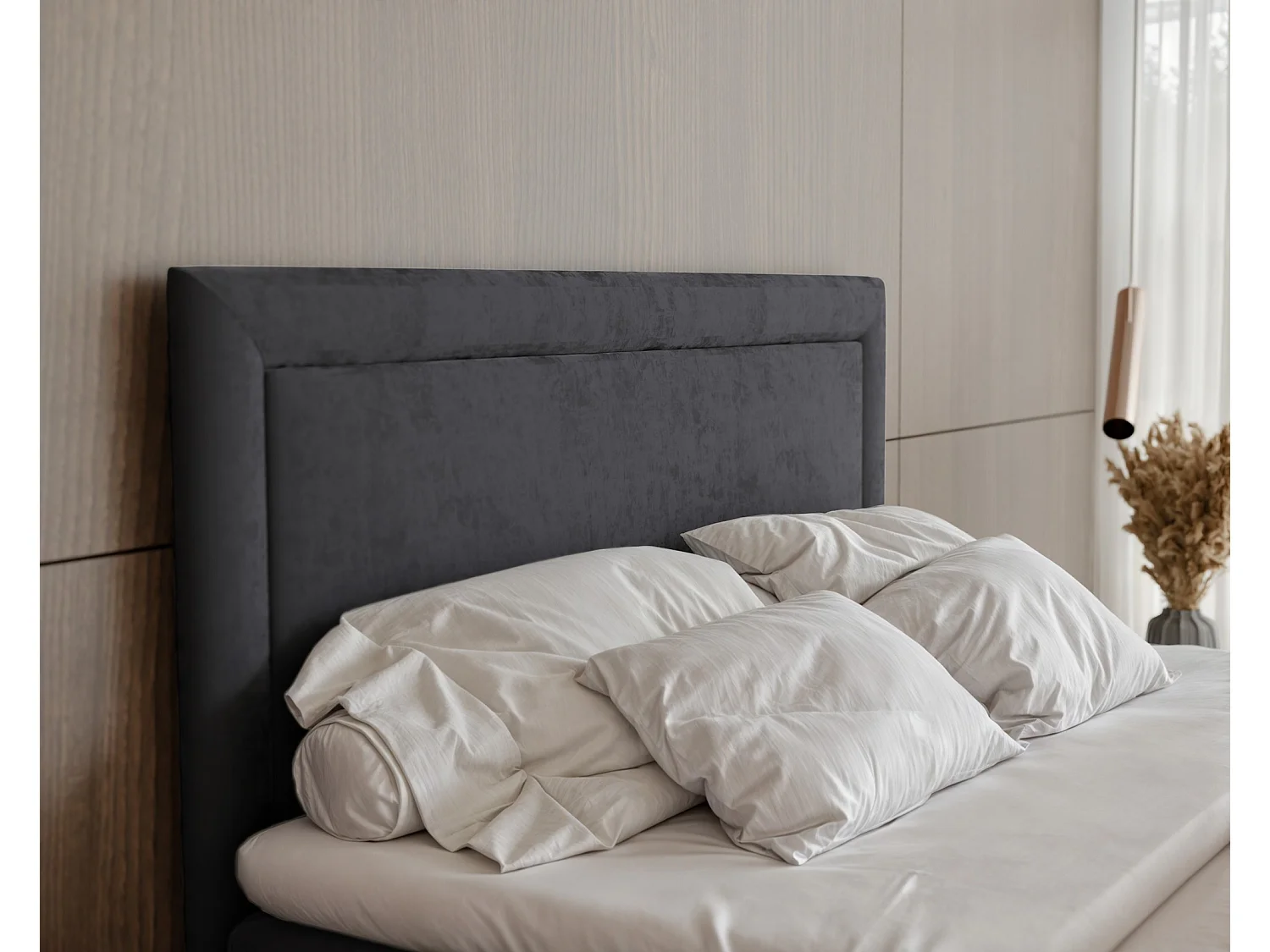 Lit continental rembourré avec surmatelas, gris anthracite - 140x200 - NERO