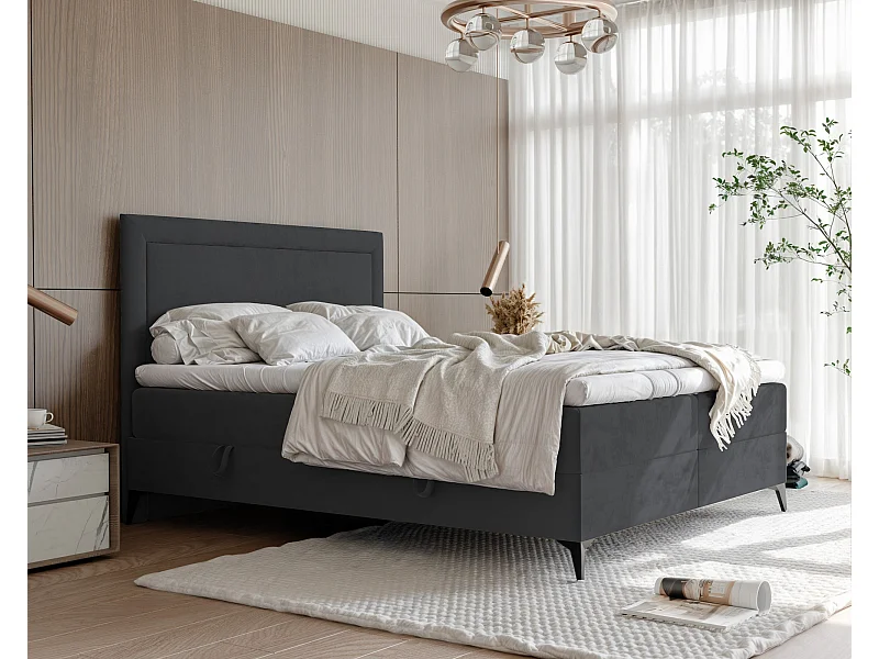 Lit continental rembourré avec surmatelas, gris anthracite - 180x200 - NERO