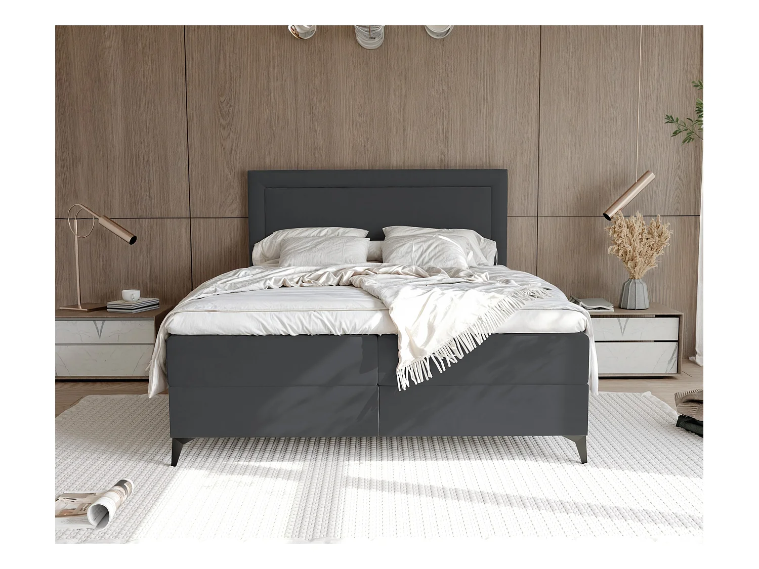 Lit continental rembourré avec surmatelas, gris anthracite - 180x200 - NERO