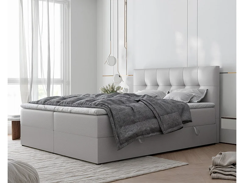 Lit continental rembourré avec surmatelas, gris  - 160x200 - RENZO