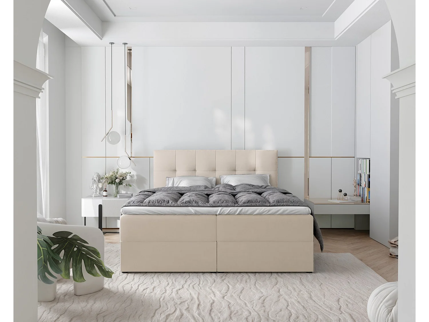 Lit continental rembourré avec surmatelas, crème - 140x200 - RENZO