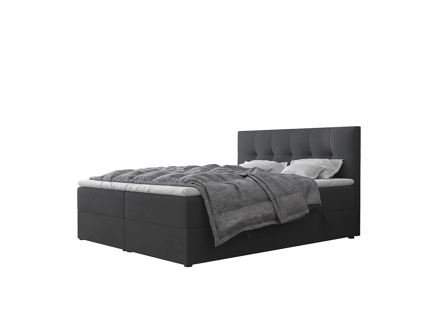 Lit continental rembourré avec surmatelas, noir - 140x200 - RENZO